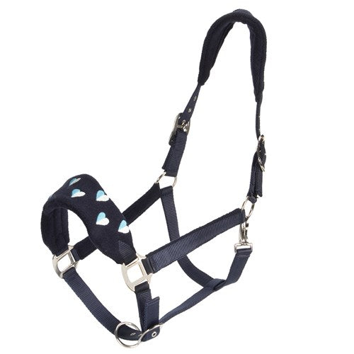 Fleece padded halter navy hearts