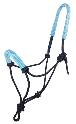 Knotted rope halter with padded nose and pole- Sky Blue