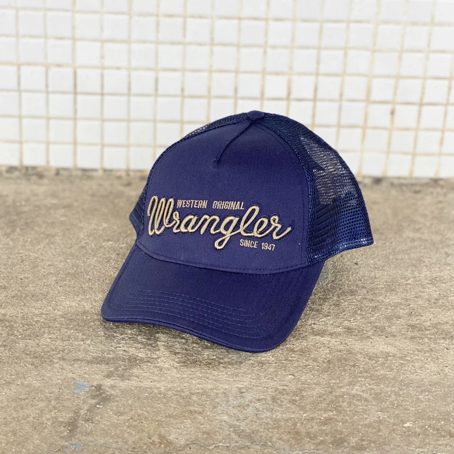 Wrangler Navy Logo Trucker Cap