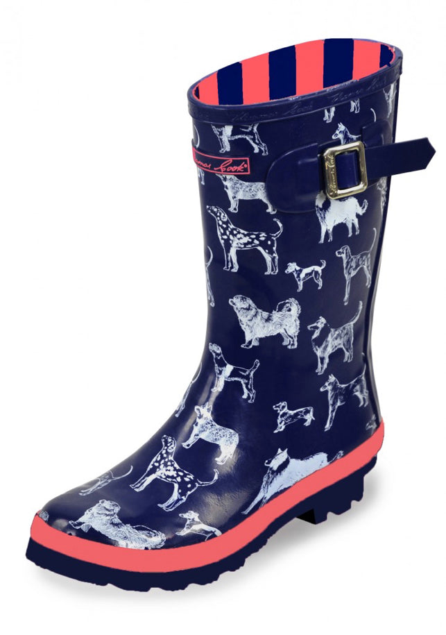 Thomas Cook Launceston Gumboots Navy with Dog Print